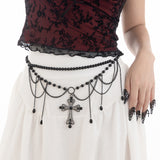 Dark Wind Cross Iron Chain Waist Chain Multi layer Versatile Tassel Crystal Body Chain Female - V.I.P Digital Presence