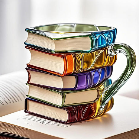 Painted Book Mug: 11oz, 3D painted books design, colorful resin, unique coffee cup, ideal for collection/gifts. - V.I.P Digital Presence