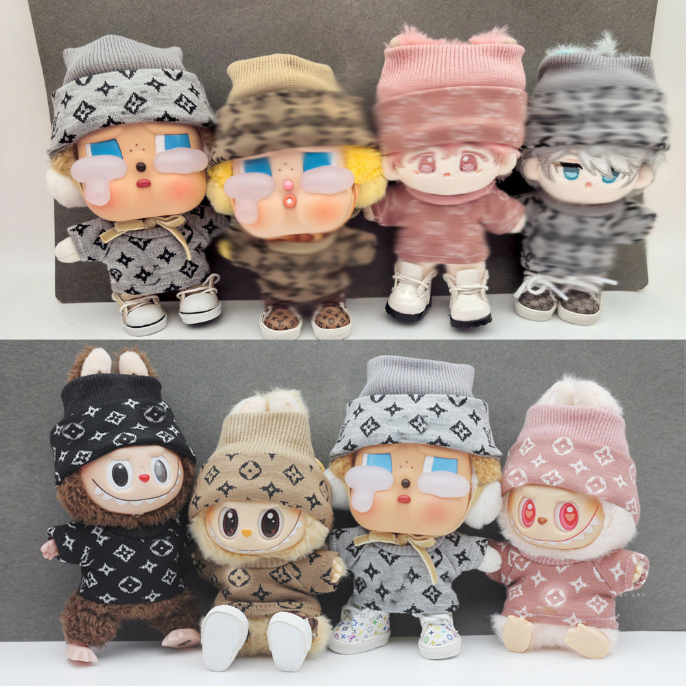 Caja sorpresa Labubu de 17 cm de primera y segunda generación, ropa para muñeca llorona de algodón de 10 cm, gorro estampado de punto