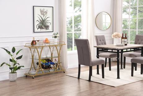 Golden Bar Cart with Wine Rack Tempered Glass Metal Frame Wine Storage - V.I.P Digital Presence