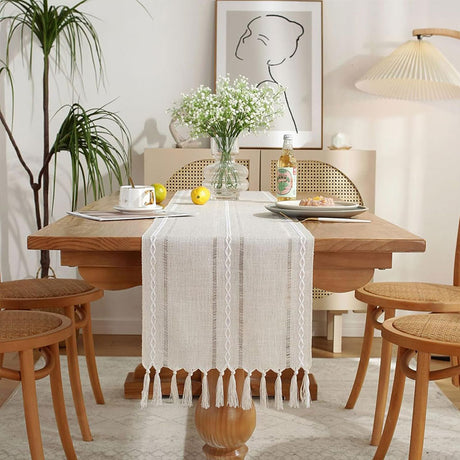 Hand - woven cotton and linen table flag with hollow tassels, suitable for household and rural dining tables - V.I.P Digital Presence