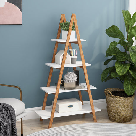 Solid bamboo wood oxford “A”frame ladder display bookshelf - V.I.P Digital Presence