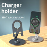 Rotatable foldable portable wireless charging desktop magnetic phone holder aluminum alloy magsafe holder