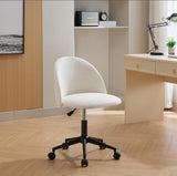 Velvet fabric office chair, mid back adjustable rotating computer chair, black legs, cushioned office chair with wheels ，White - V.I.P Digital Presence