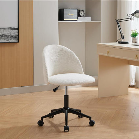 Velvet fabric office chair, mid back adjustable rotating computer chair, black legs, cushioned office chair with wheels ，White - V.I.P Digital Presence