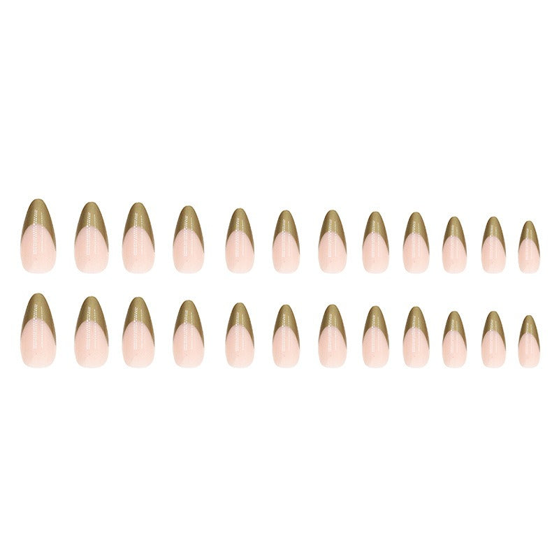 Simple pearlescent gold French almond nail wear nails special nail pieces wholesale finished wind fake nails - V.I.P Digital Presence