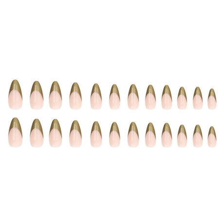 Simple pearlescent gold French almond nail wear nails special nail pieces wholesale finished wind fake nails - V.I.P Digital Presence