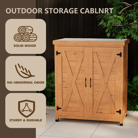 Potting Bench with Storage Cabinet and Metal Table Top for Outdoor Patio,Outdoor Work Station Table - V.I.P Digital Presence