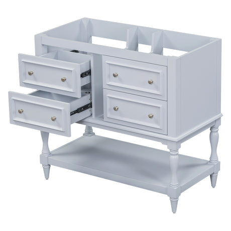 36" Bathroom Vanity Cabinet without Sink Standing Vanity Set with 4 Drawers& Soft Closing Doors Blue (NOT INCLUDE BASIN SINK) - V.I.P Digital Presence