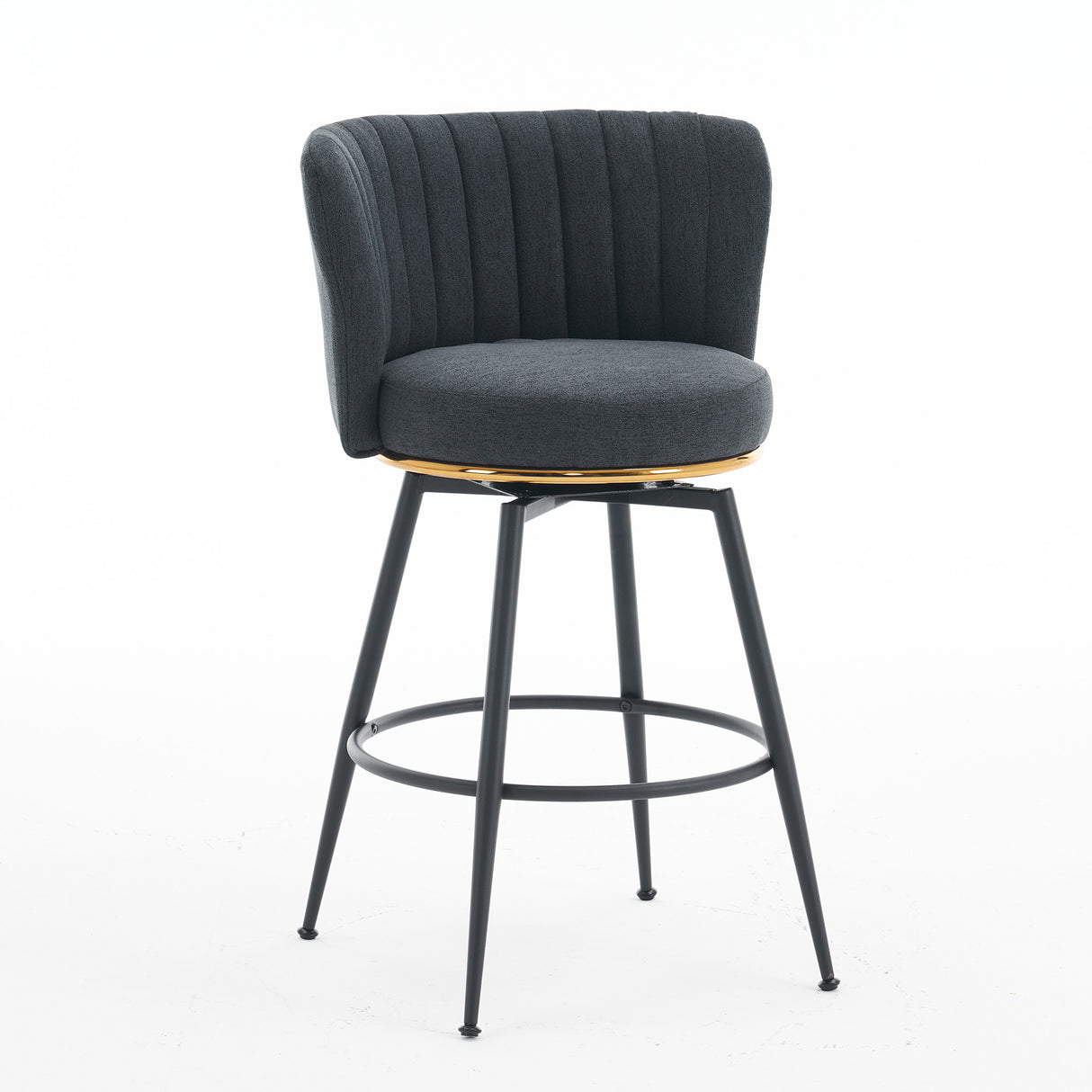 A set of 2 gray rotating bar stools - high backrest, adjustable, with elegant metal backrest decoration - V.I.P Digital Presence
