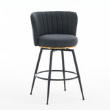 A set of 2 gray rotating bar stools - high backrest, adjustable, with elegant metal backrest decoration - V.I.P Digital Presence