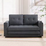 Three in one soft cushion cushion cushion sofa, folding mattress sofa bed, with side pockets and cup holder, dark gray - V.I.P Digital Presence