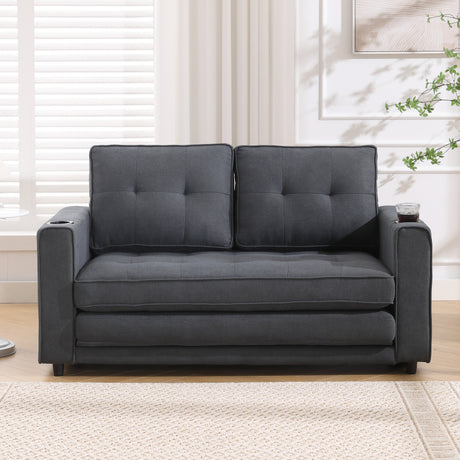 Three in one soft cushion cushion cushion sofa, folding mattress sofa bed, with side pockets and cup holder, dark gray - V.I.P Digital Presence