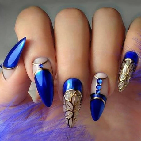Cross-border palace style diamond wearable nail patches long gold foil nail polish wearable nail patches - V.I.P Digital Presence