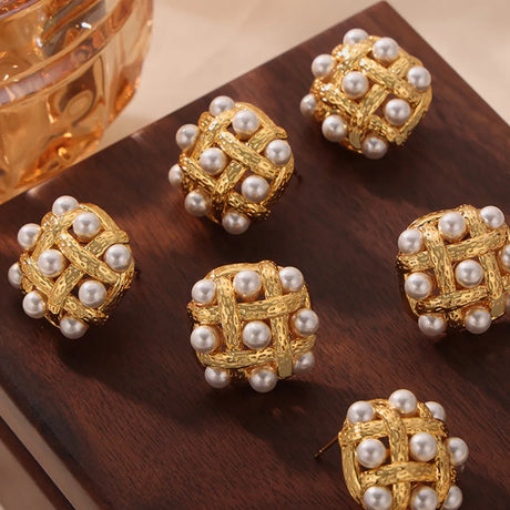 Copper Shell Pearl Stud Earrings - V.I.P Digital Presence