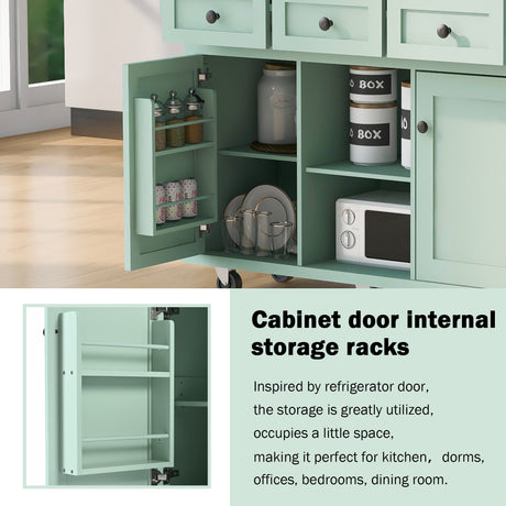 Kitchen trolley, cabinet door internal storage rack with storage cabinet and 3 dining room drawers, mint green - V.I.P Digital Presence