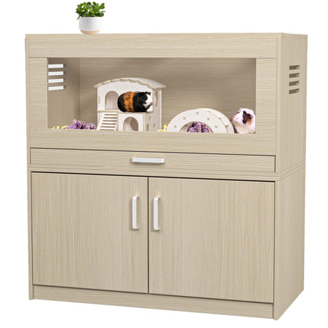 Squirrel cage acrylic panel with independent storage cabinet and wooden guinea pig room with bridge (L 31.50 x W 15.75 x H32.28) - V.I.P Digital Presence