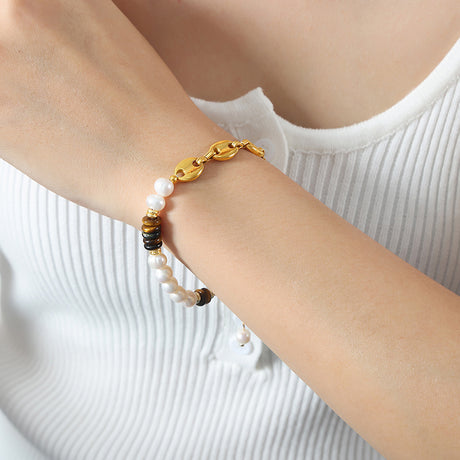 Freshwater Pearl Tiger Eye Stone Pig Nose Bracelet - V.I.P Digital Presence