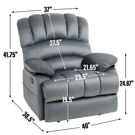 Large Manual Recliner Chair in Fabric for Living Room, Grey - V.I.P Digital Presence
