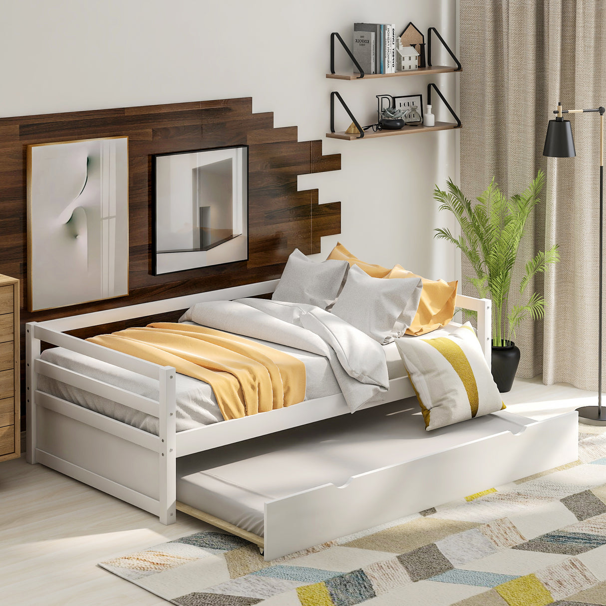 Daybed with Trundle Frame Set Twin Size White