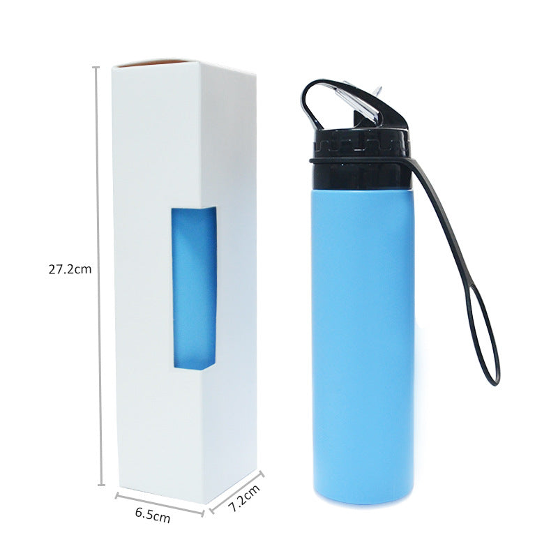 Botella de agua deportiva de silicona plegable portátil para exteriores, 600 ml, para publicidad, regalo 