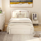 Platform Twin Bed Frame with Storage Drawer and Wood Slat Support No Box Spring Needed White - V.I.P Digital Presence