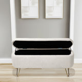 Ivory White Storage Ottoman Bench for End of Bed Gold Legs - V.I.P Digital Presence