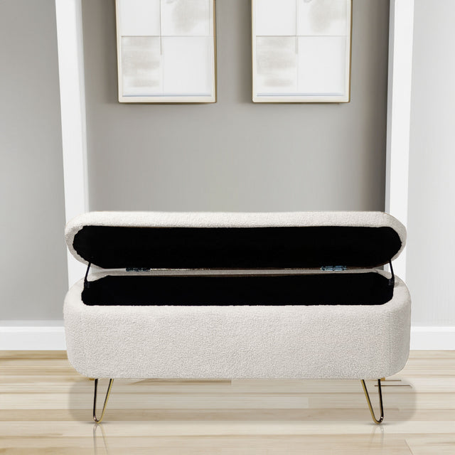Ivory White Storage Ottoman Bench for End of Bed Gold Legs - V.I.P Digital Presence