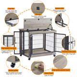Furniture Dog Cage Crate with Double Doors on Casters. Grey, 31.50'' W x 22.05'' D x 24.8'' H. - V.I.P Digital Presence