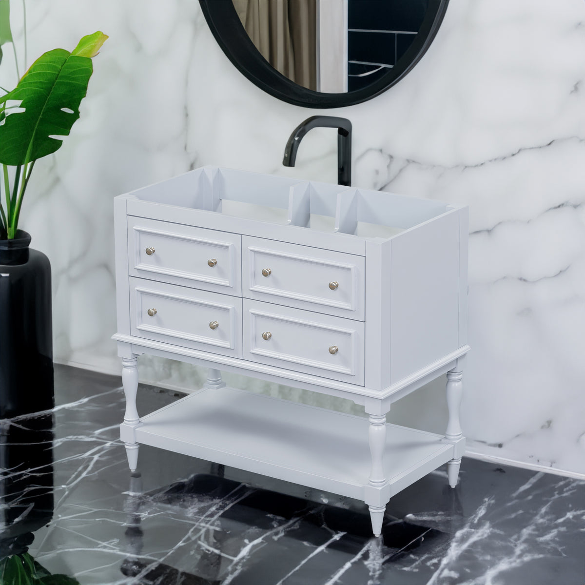 36" Bathroom Vanity Cabinet without Sink Standing Vanity Set with 4 Drawers& Soft Closing Doors Blue (NOT INCLUDE BASIN SINK) - V.I.P Digital Presence