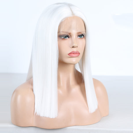White Color Synthetic Hair Lace Part Wigs with Baby Hair Straight Hair Short BoB T Lace Wigs - V.I.P Digital Presence