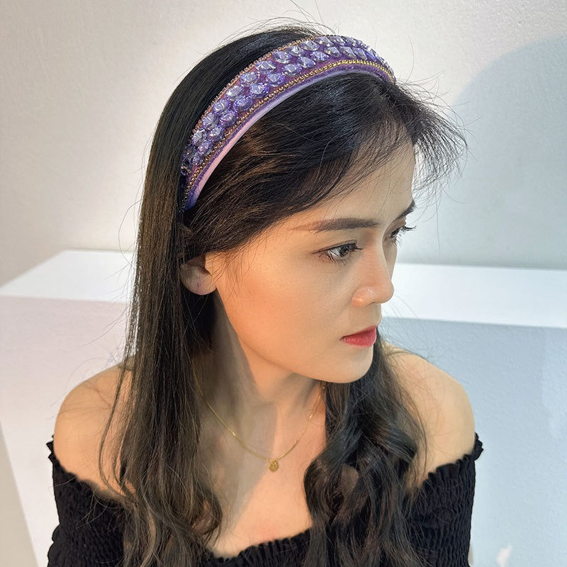 Double row geometric circular purple rhinestone women's fashionable hair compression headband - V.I.P Digital Presence