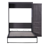 Full Size Murphy Bed with Wardrobe and Drawers, Storage Bed, can be Folded into a Cabinet, Gray - V.I.P Digital Presence
