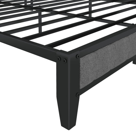 Full Size Bed Frame with Charging Station, Upholstered Headboard, Metal Platform, Grey - V.I.P Digital Presence