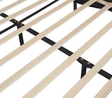 Queen Size Upholstered Faux Leather Platform Bed with LED Light Bed Frame with Slatted - Black - V.I.P Digital Presence