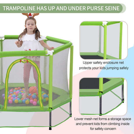55'' Toddlers Trampoline with Safety Enclosure Net and Balls, Indoor Outdoor Mini Trampoline for Kids - V.I.P Digital Presence