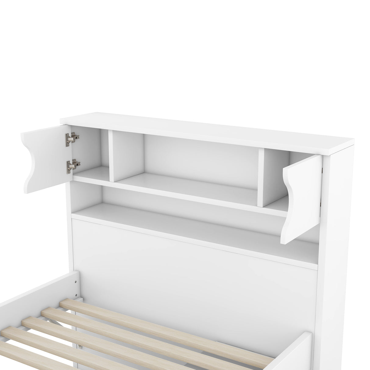 Twin Size Captain Platform Bed Frame with Storage Bookcases and Shelves,Four Drawers,White - V.I.P Digital Presence