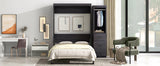 Full Size Murphy Bed with Wardrobe and Drawers, Storage Bed, can be Folded into a Cabinet, Gray - V.I.P Digital Presence