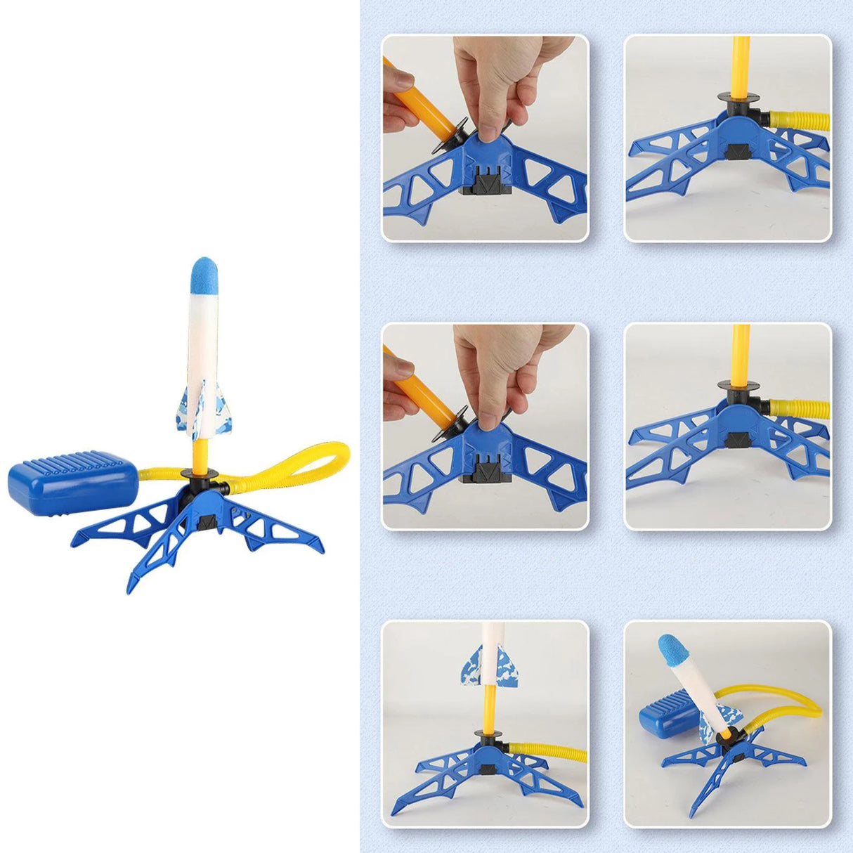 Lanzacohetes de plástico para niños, juguete educativo de ciencia al aire libre, con aire a presión, multijugador, regalo, 3 cohetes