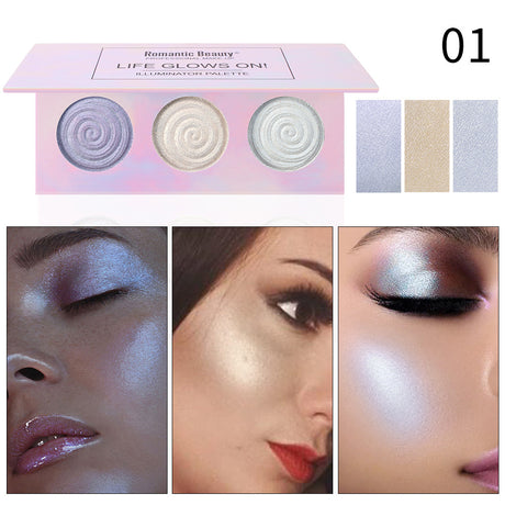 Romantic Beauty Tri-Color Baked Powder Highlighter Palette Pearl Glitter Highlighter Palette - V.I.P Digital Presence