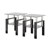 Set of 2, Modern Tempered Glass Tea Table Coffee Table End Table, Square Table for Living Room, Black - V.I.P Digital Presence