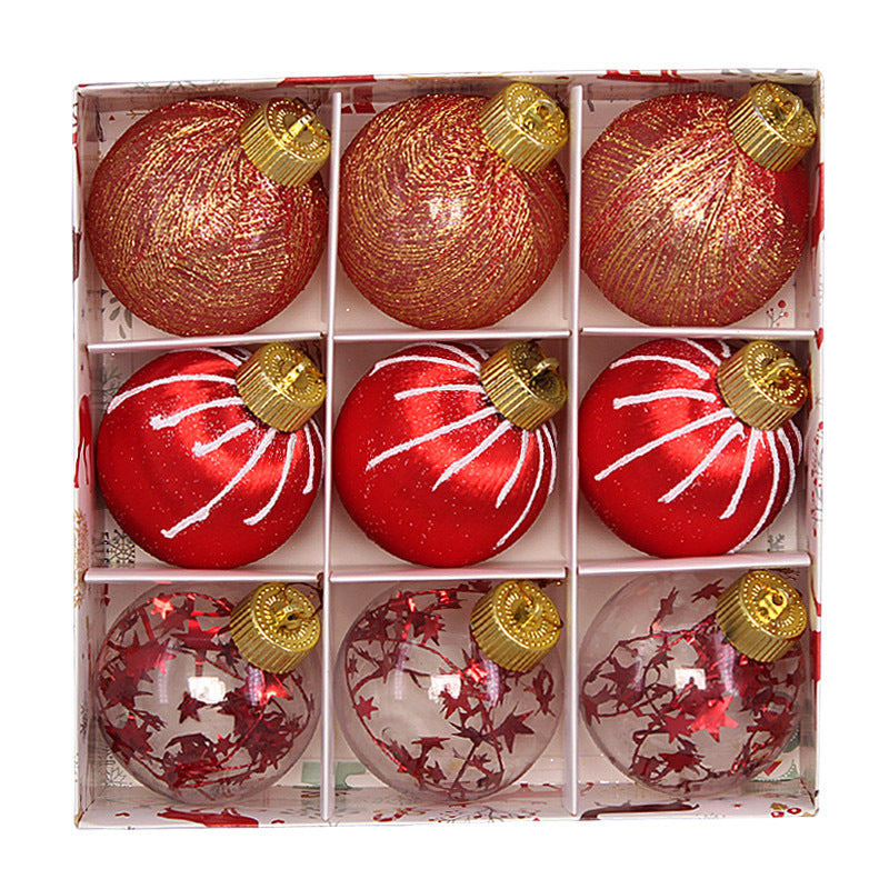 Christmas balls, silk balls, winding balls, painted balls, 8cm, 9pcs, boxed Christmas decorations - V.I.P Digital Presence