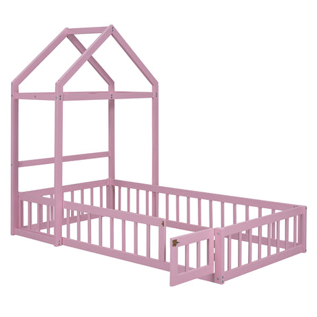 Wooden Twin Size Children's Bed with Detachable Headboard and Integrated Clothes Drying Rack, Pink - V.I.P Digital Presence