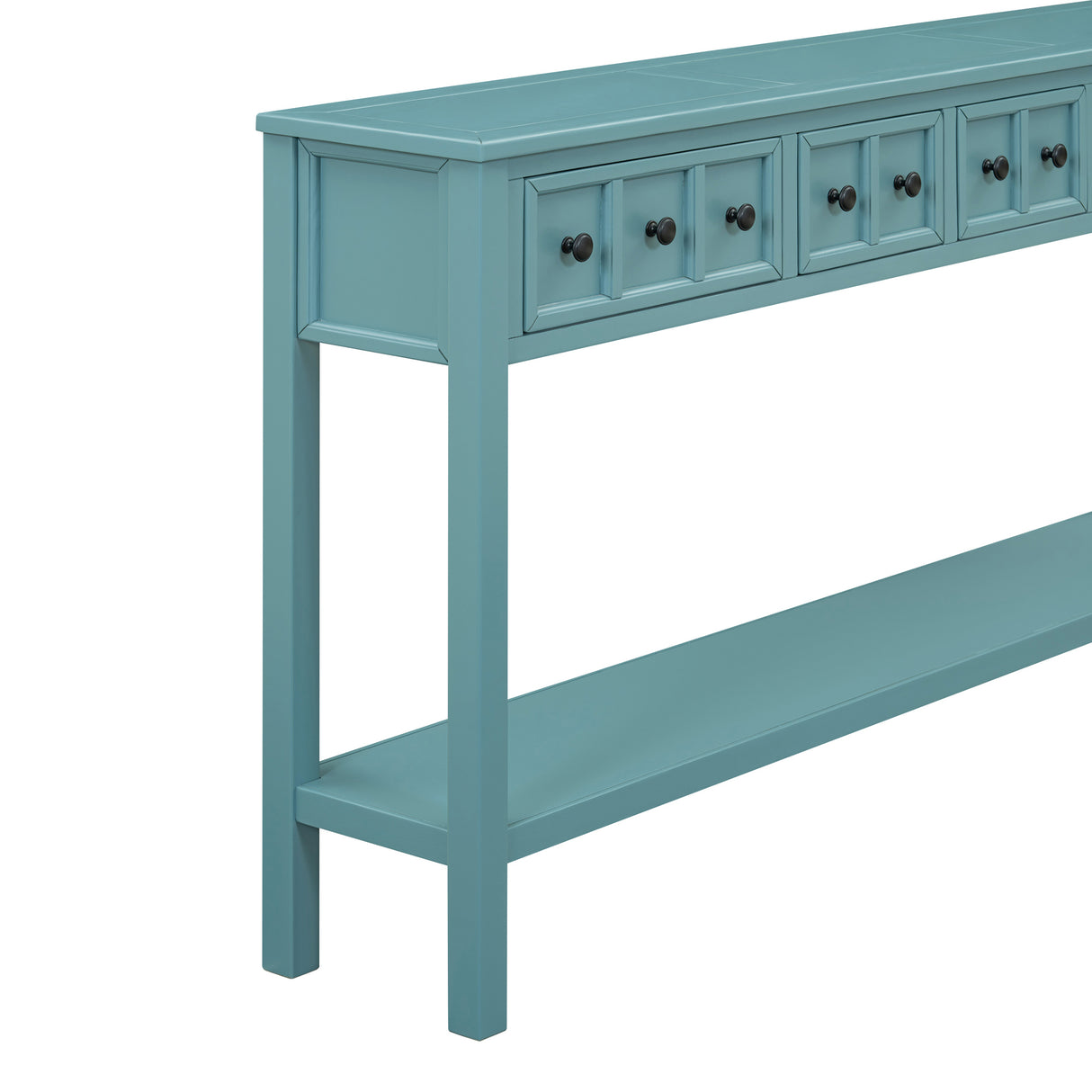 TREXM Rural Entrance Console Table 60 "Long Sofa Table with Two Different Size Drawers and Bottom Shelves for Storage (Turquoise