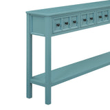 TREXM Rural Entrance Console Table 60 "Long Sofa Table with Two Different Size Drawers and Bottom Shelves for Storage (Turquoise