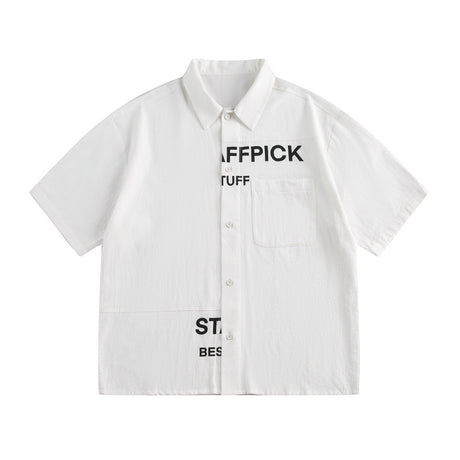 Alphabet Print Short Sleeve Shirt Workwear Japanese Style Loose Casual Design Summer Collar Shirt Men's Trendy - V.I.P Digital Presence