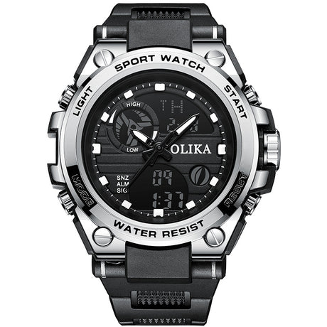 Men's dual display waterproof electronic watch, outdoor sports timing multifunctional quartz electronic watch, shock resistant student watch - V.I.P Digital Presence