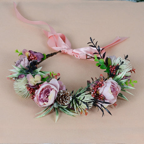 Vintage flower wreath autumn pine cone handmade simulation flower bridal hair accessory Hanfu headwear female - V.I.P Digital Presence
