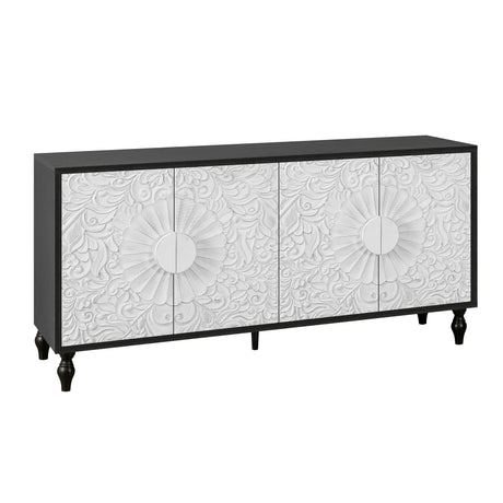 Vintage White Large Faceted Carved And Spliced Doors Combined With Black Frames For TV Stand Table,Sideboards, Accent Cabinets - V.I.P Digital Presence