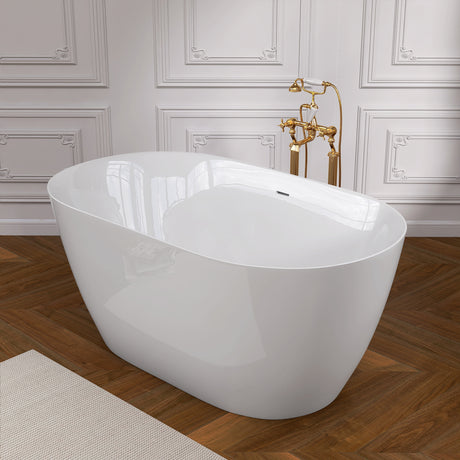 51 Inch Acrylic Freestanding Bathtub Contemporary Soaking White Tub with Overflow and Pop-up Drain Glossy White - V.I.P Digital Presence